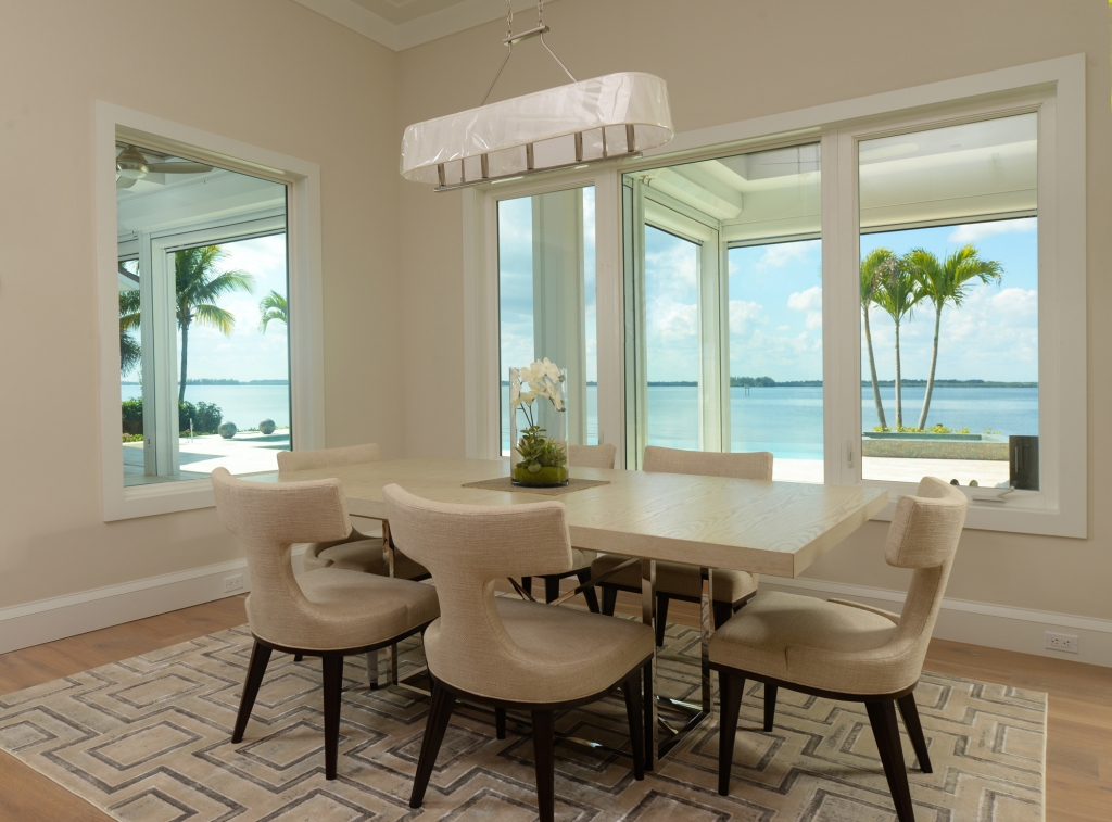 Dining room table with view of beach
